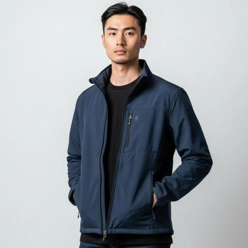 Free Country Men Jacket Size M Navy Super Softshell Wind Breaker Water Resistant